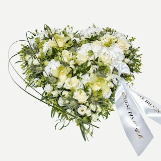 Blomsterhjerte med bånd i klassisk stil - creme