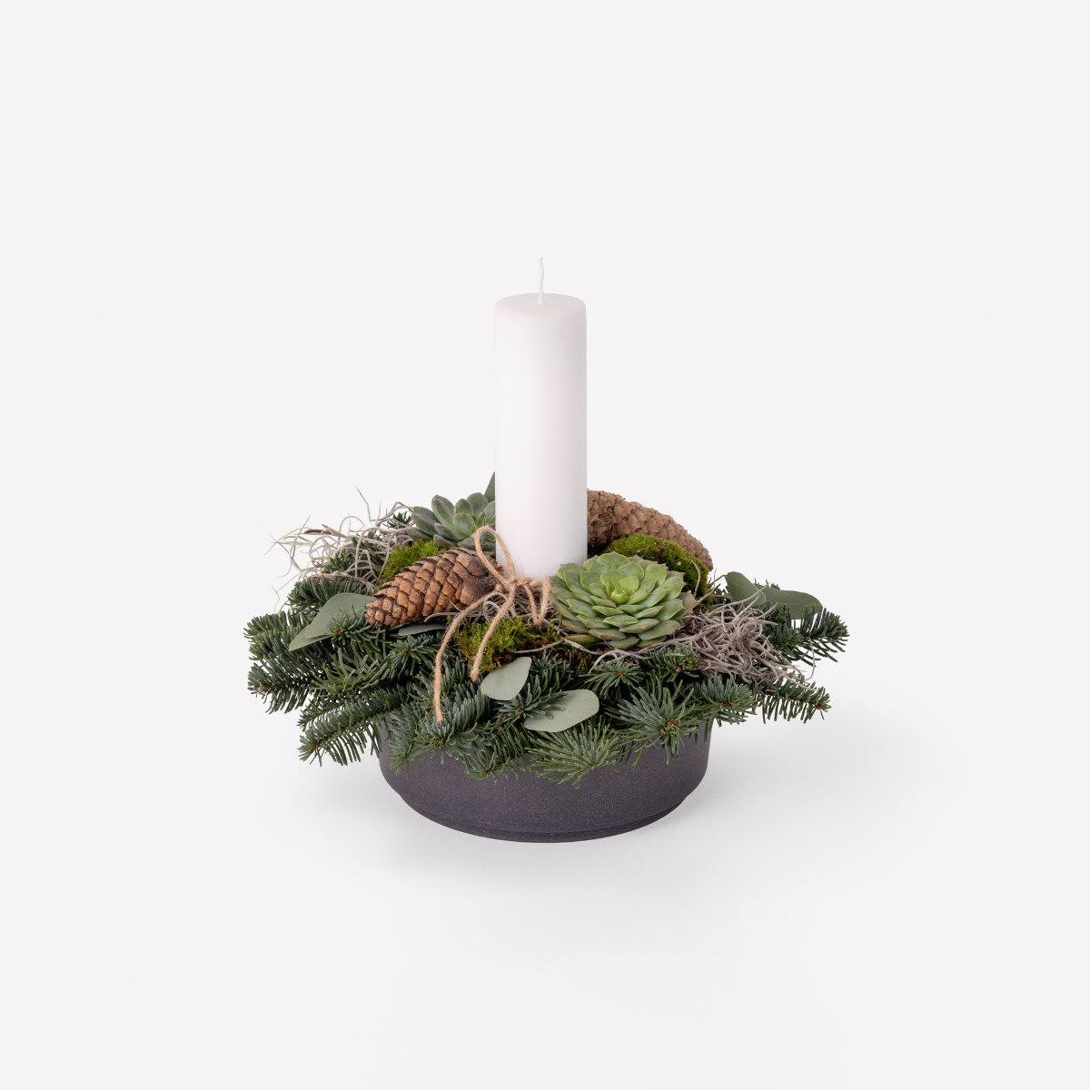 Floristens valg - juledekoration med et hvidt bloklys