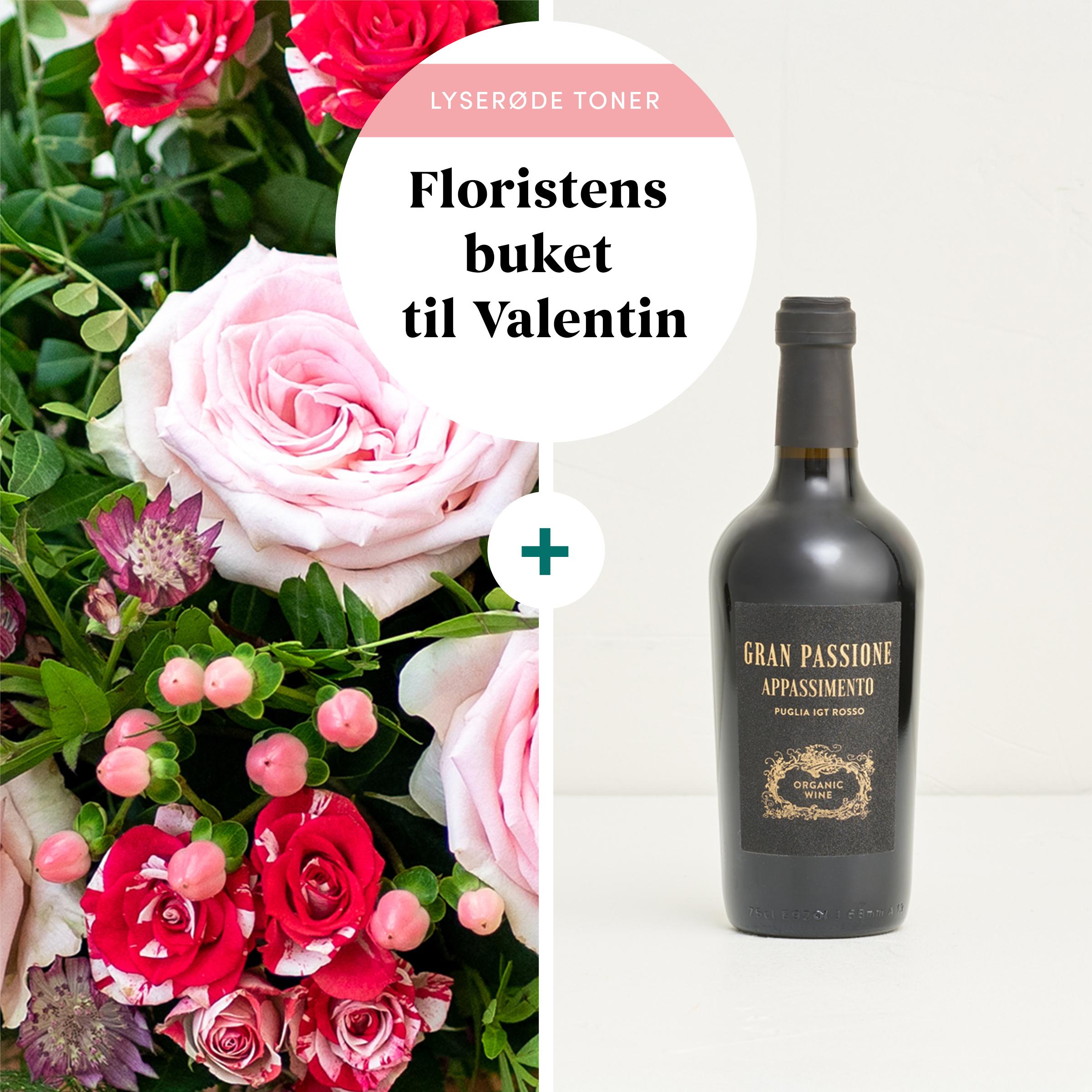 Floristens valentinsbuket i lyserøde nuancer med Gran Passione Appasimento