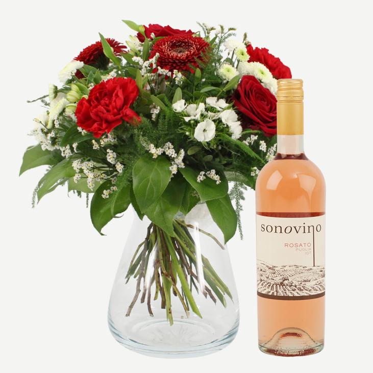 Tillykkebuket med rosévin