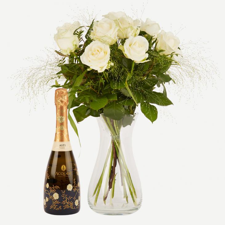 Elegante hvide roser med Spumante