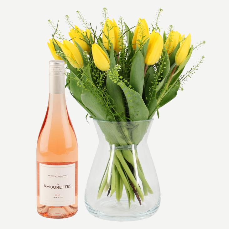 Gule tulipaner med Les Amourettes rosévin