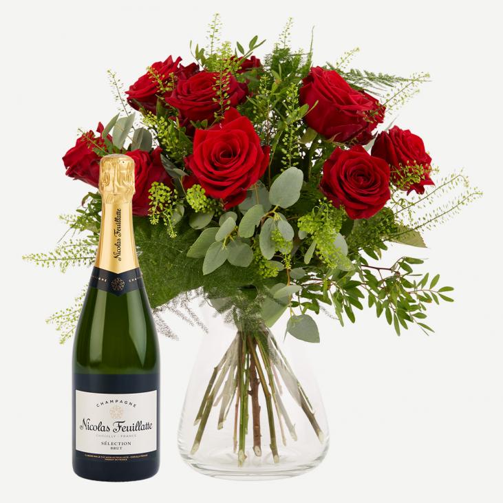 Rosenbuket med Nicolas Feuillatte Champagne