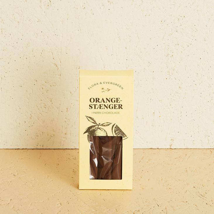 Orangestænger i mørk chokolade