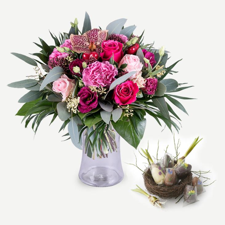 Kærlig Valentinsbuket med vase, rede og forårsæg
