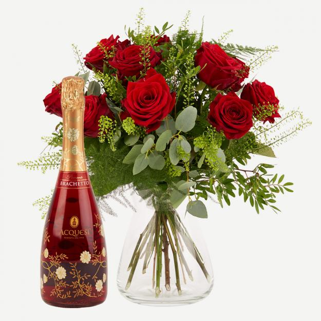 Klassisk rosenbuket med Brachetto Asti