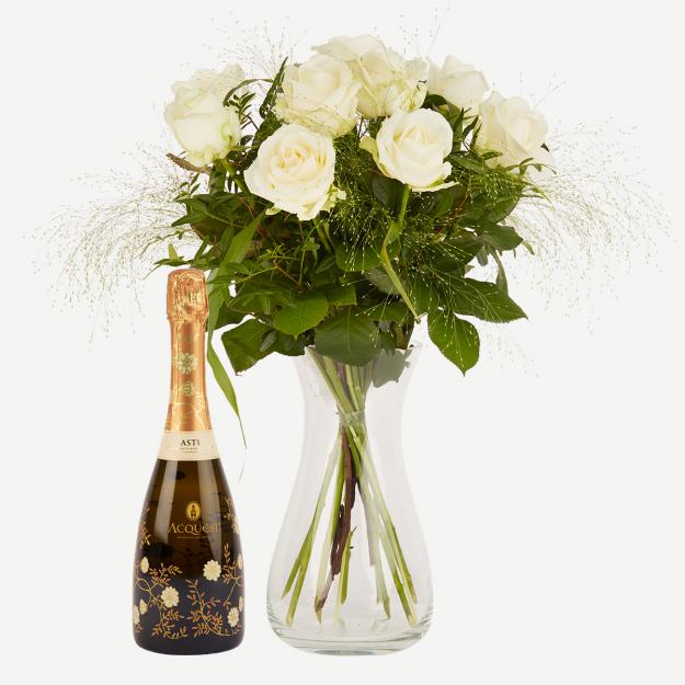 Elegante hvide roser med Spumante