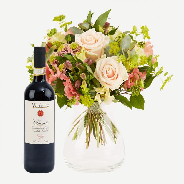 Romantisk buket med Chianti rødvin