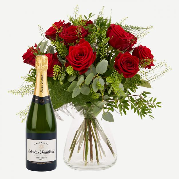 Rosenbuket med Nicolas Feuillatte Champagne