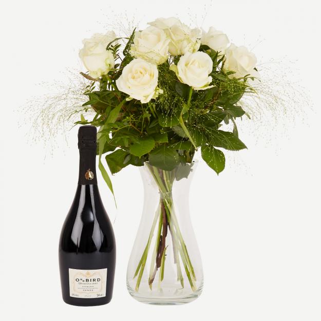 Elegante hvide roser med OddBird Spumante, alkoholfri